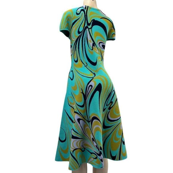 EMILIO PUCCI Turquoise Onde Print Fit & Flare Knit Knee Length Dress Siz… - Picture 8 of 14